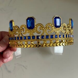 Gold and Blue Jeweled Crown Tiara - Women Accessories